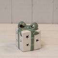 LED white ceramic present with green bow - H 10cm