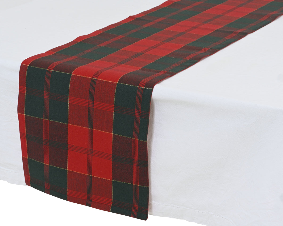 Green and red checked table runner