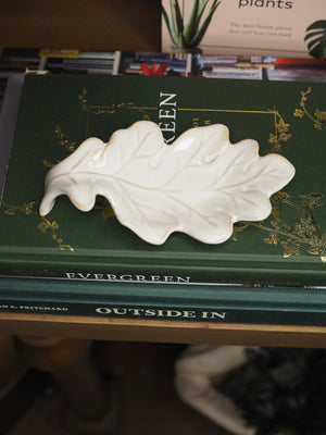 Cream ceramic oak leaf dish