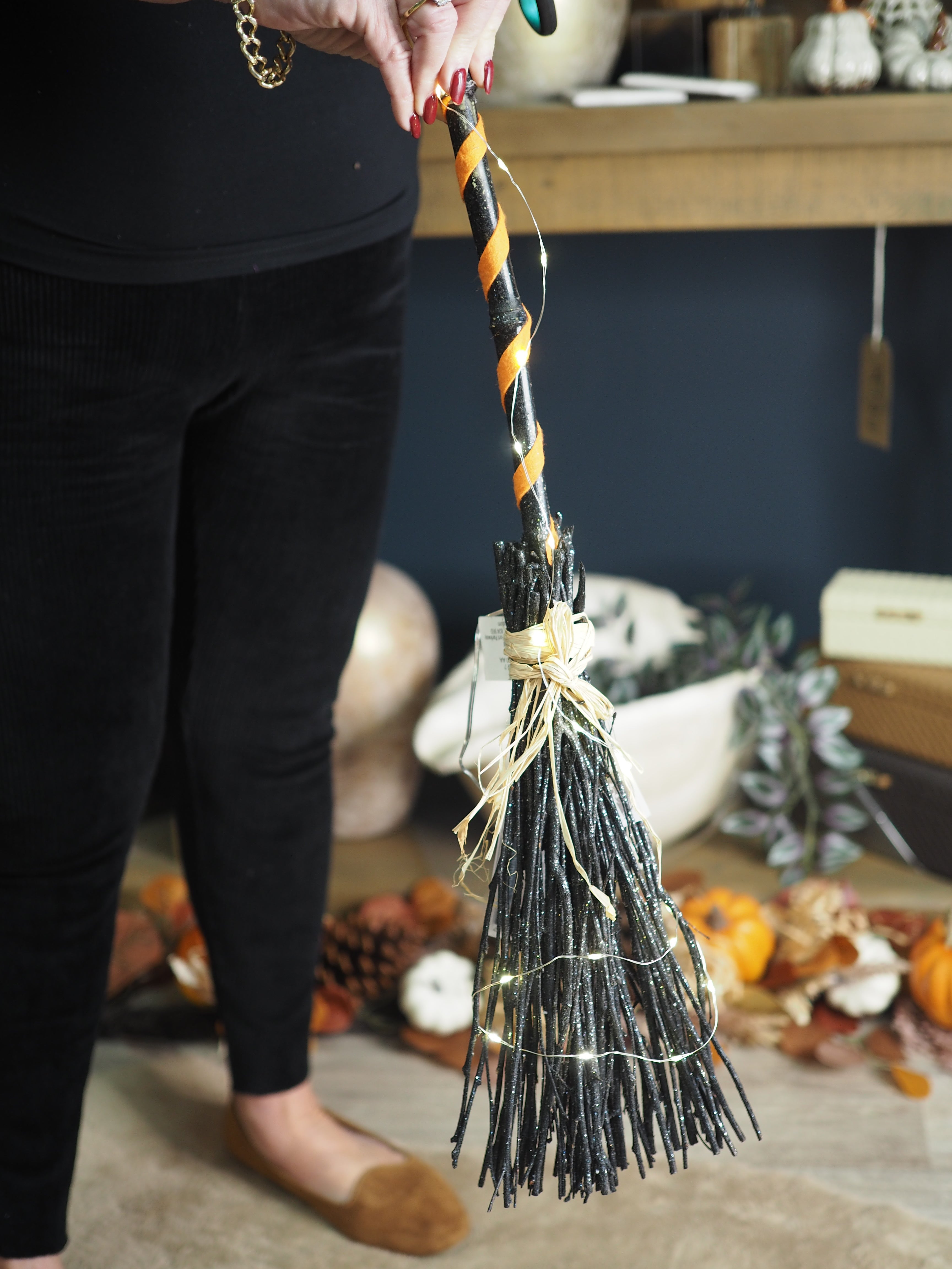 Witch's Halloween broom with LED lights