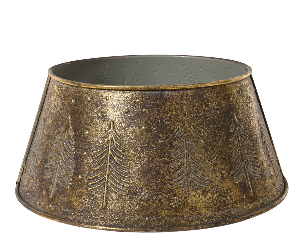 Antique gold small tree skirt/ring with embossed tree (up to 6ft or slim 7ft)