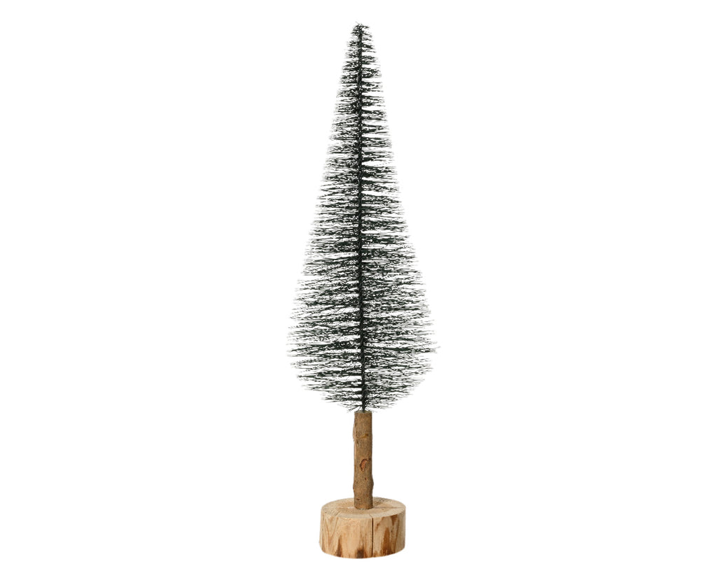 Cute snow tipped fir tree on wooden base (20cmH)