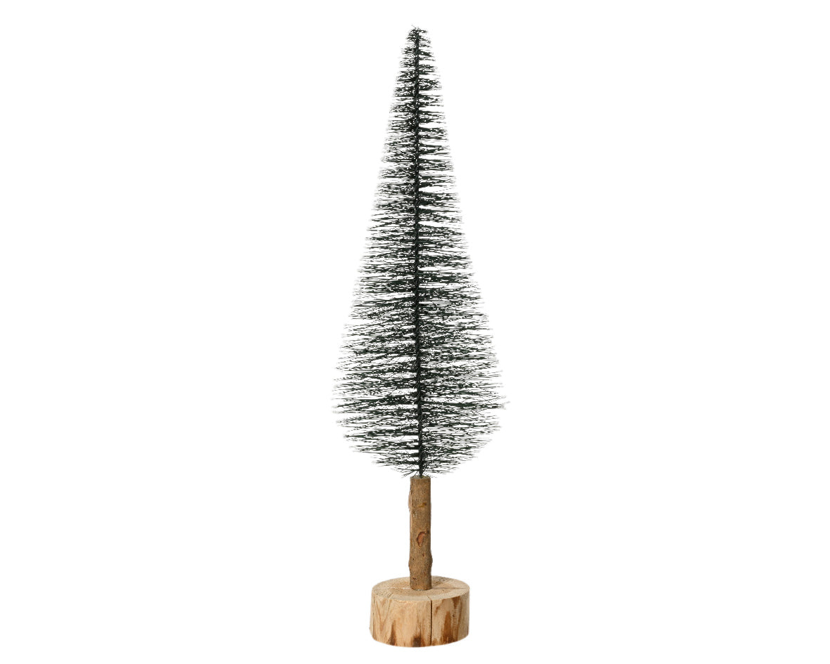 Snow tipped fir tree on wooden base, 30cm