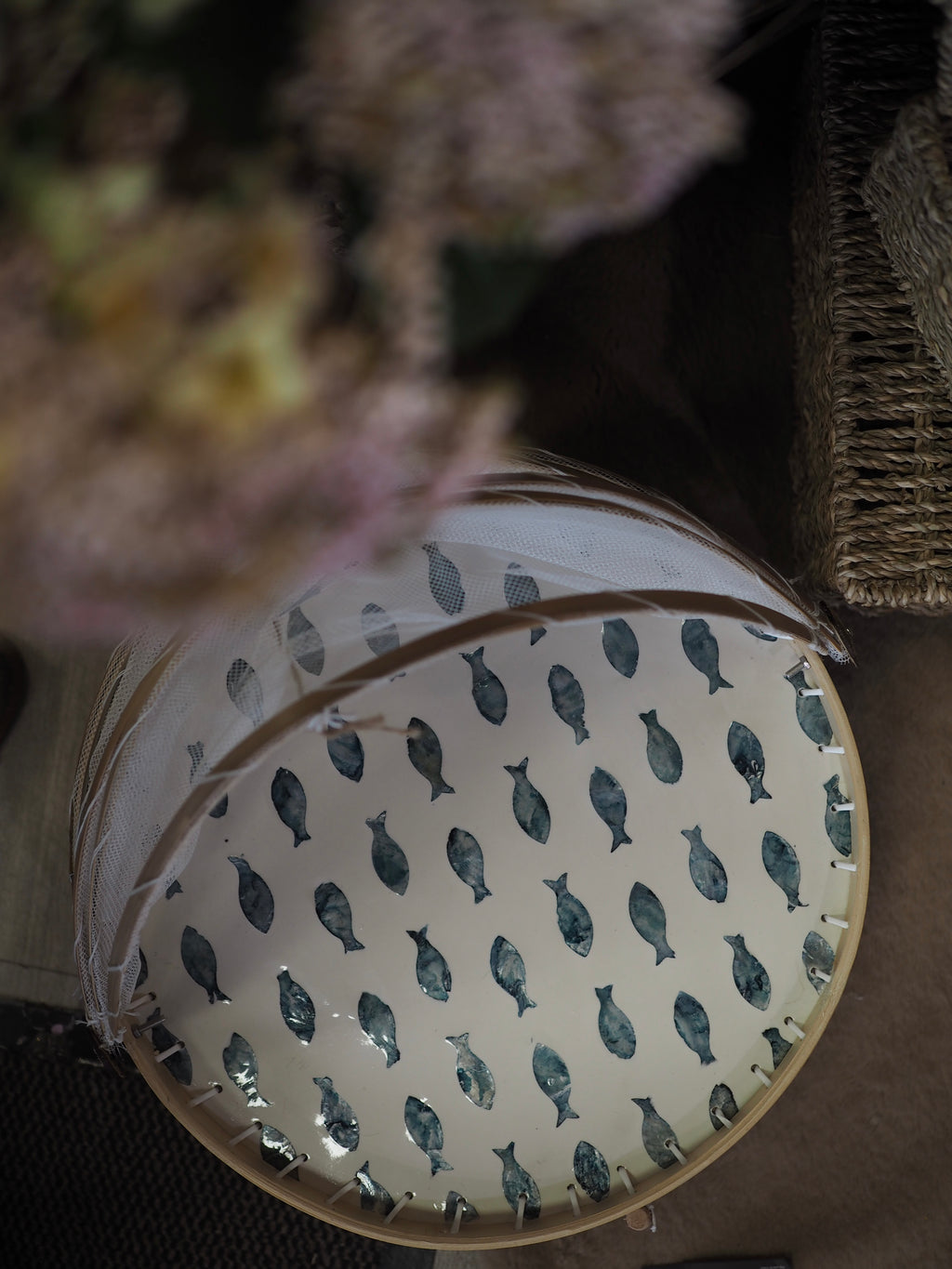 Fish print food cover with  mother of pearl finish