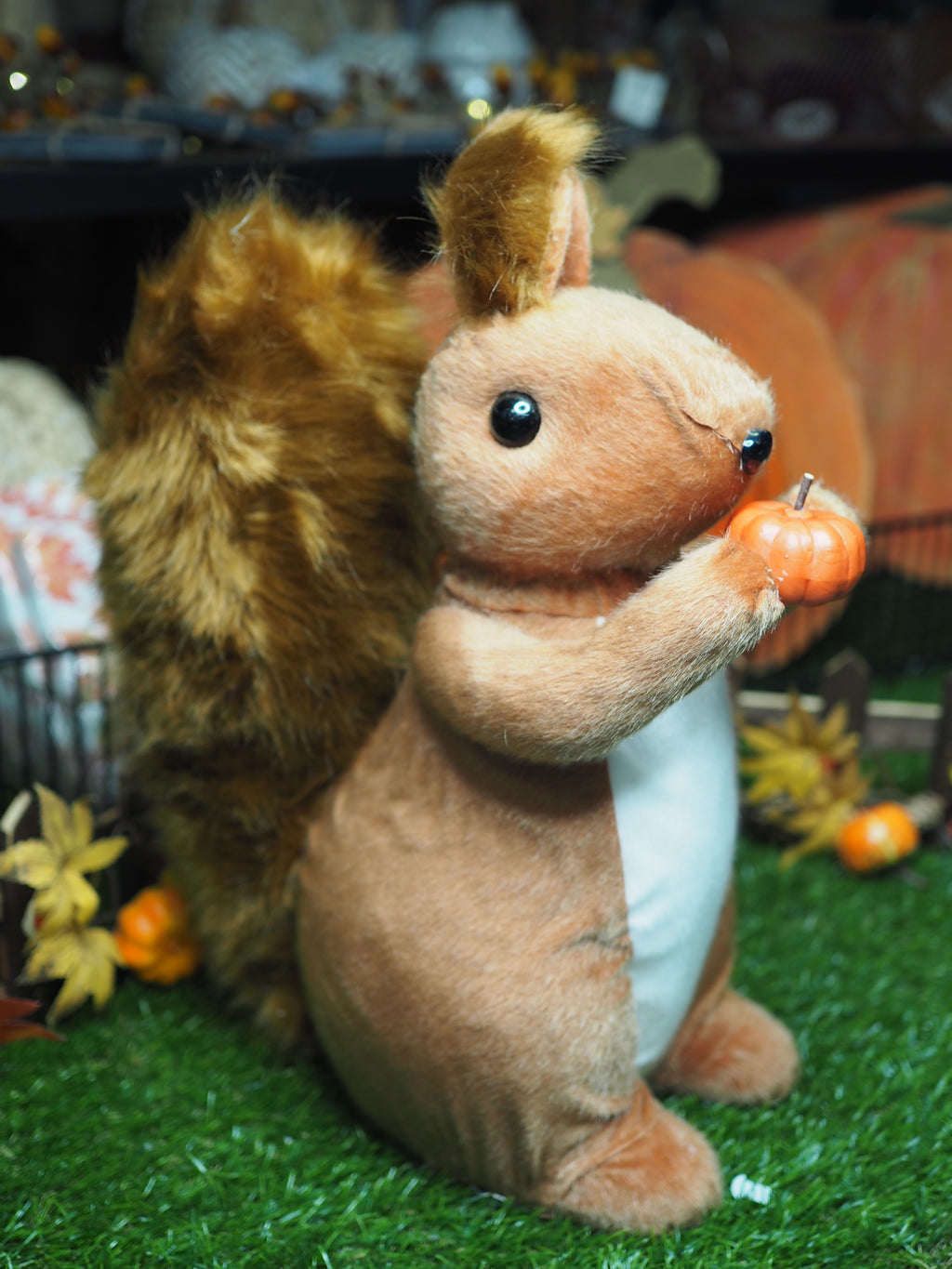 Brown Foam Squirrel Holding a Pumpkin