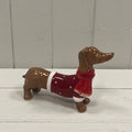 Ceramic sausage dog with Christmas sweater and scarf - large