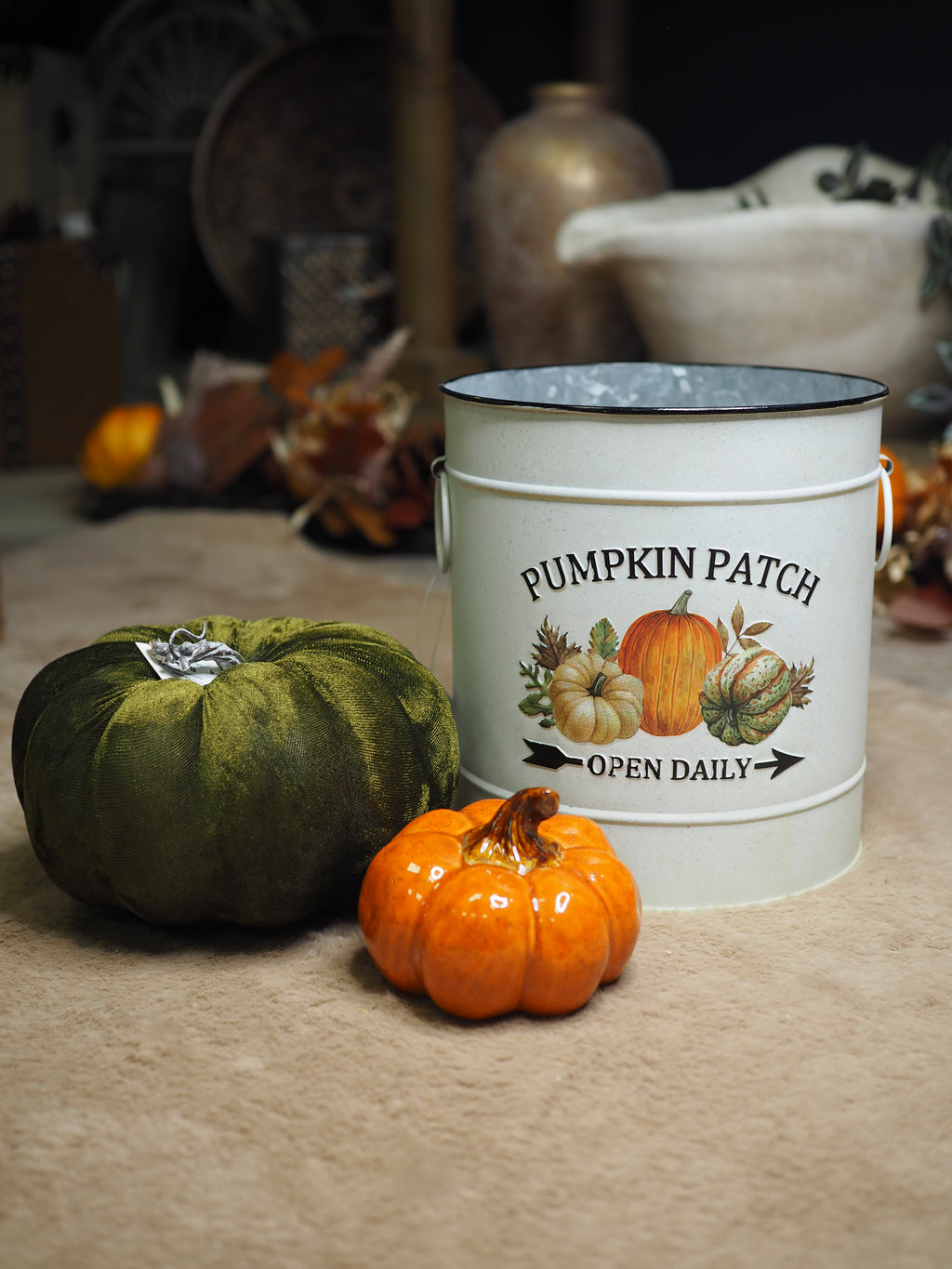 Pumpkin patch cream metal bucket