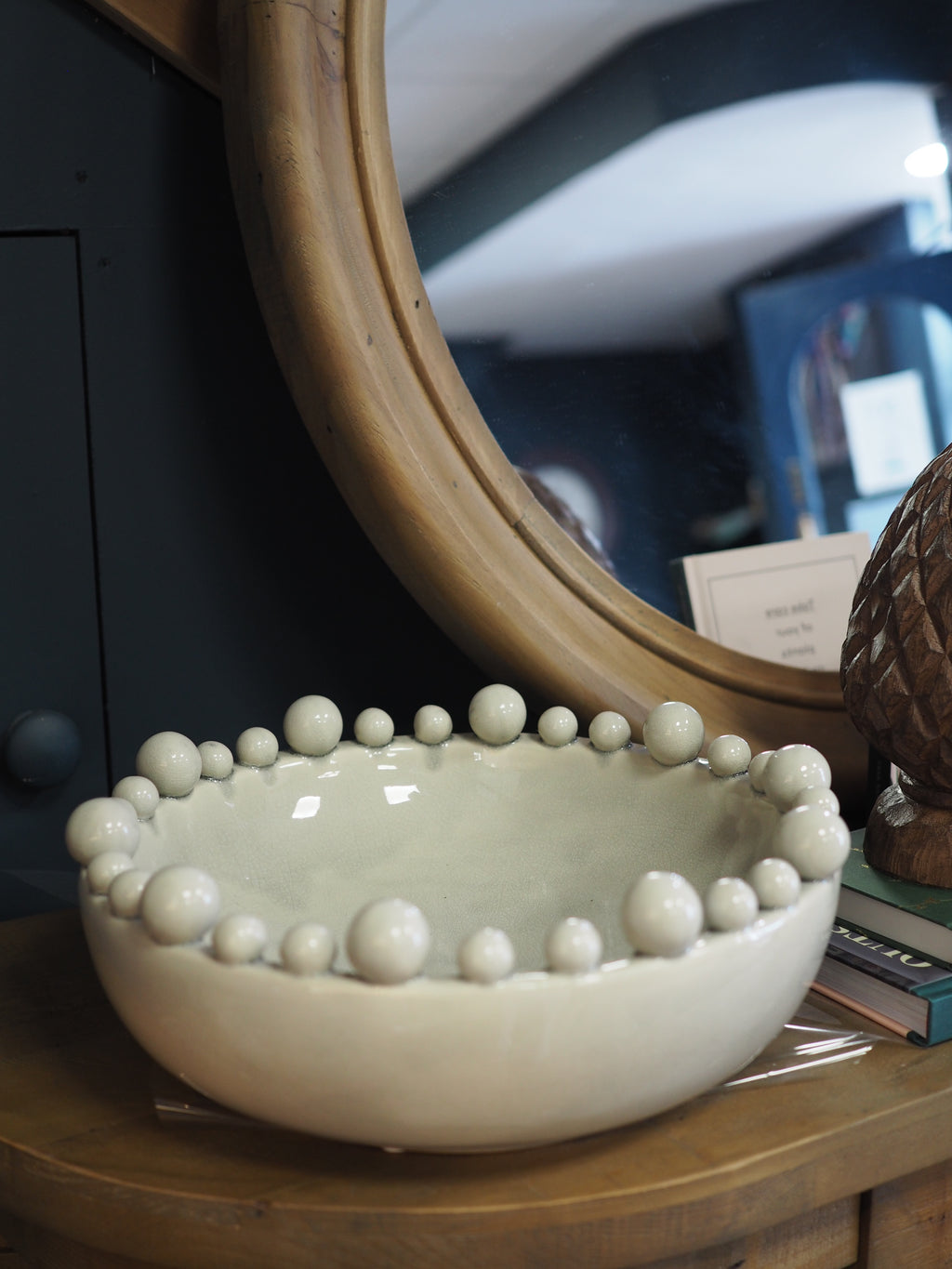 Grey crackled glaze bowl with bobble detail