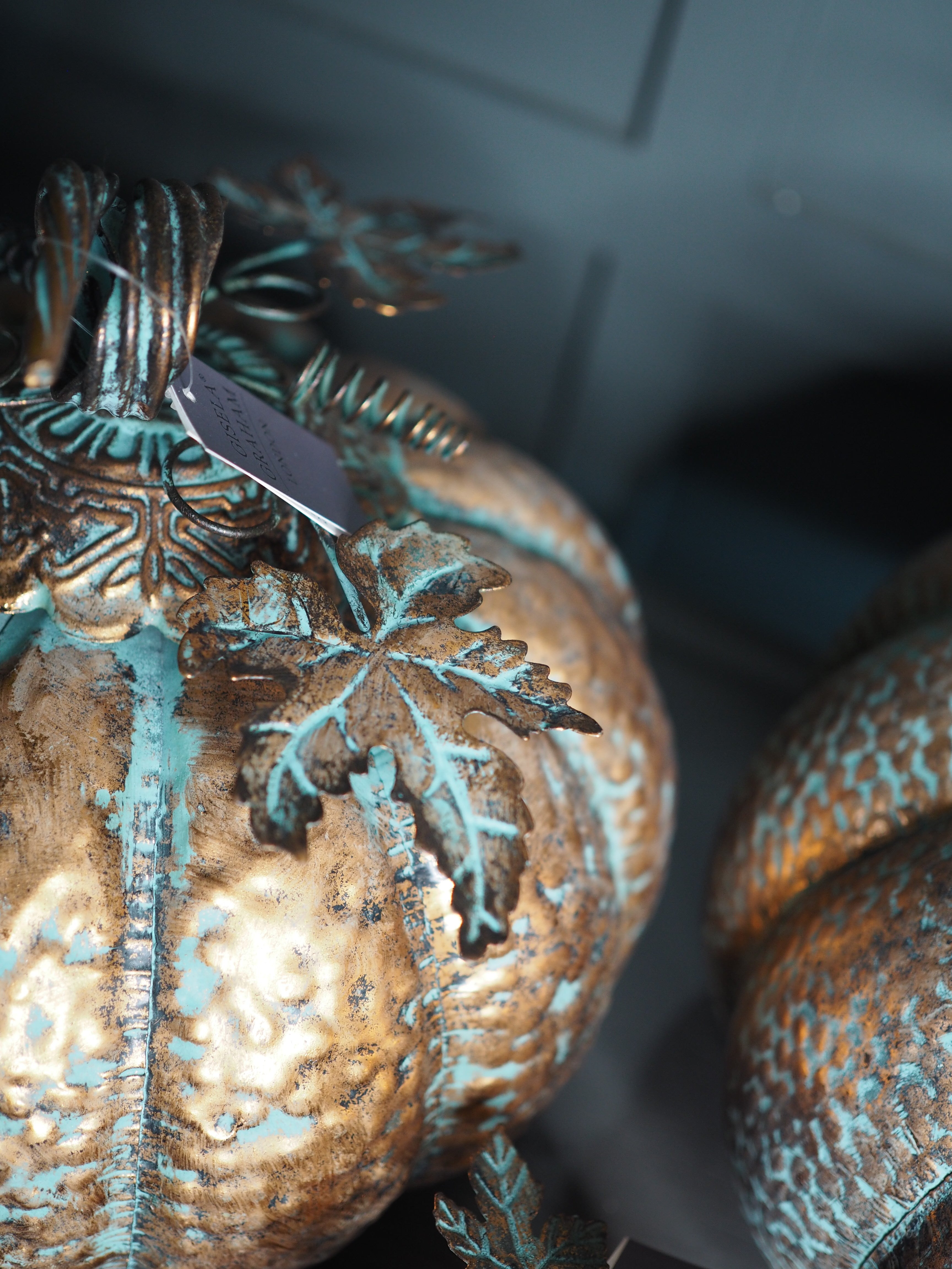 Copper Antiqued Metal Pumpkin Ornament, Large