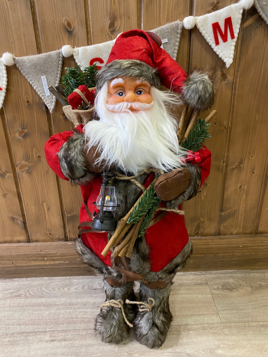 70cm Traditional Santa Claus holding presents and a lantern