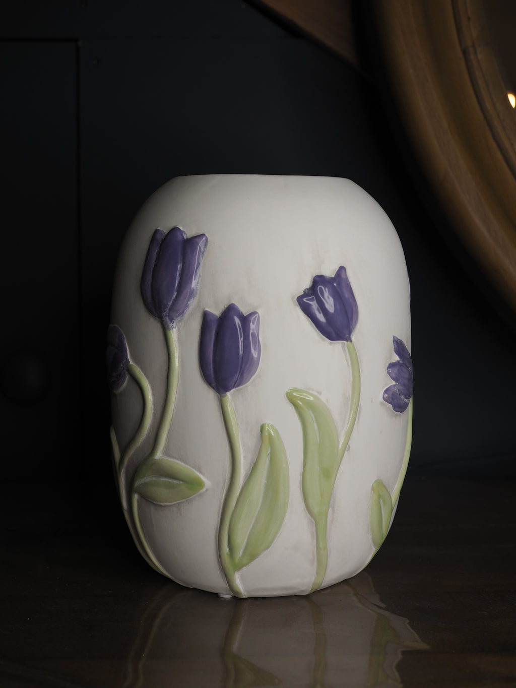 Purple tulip stoneware vase