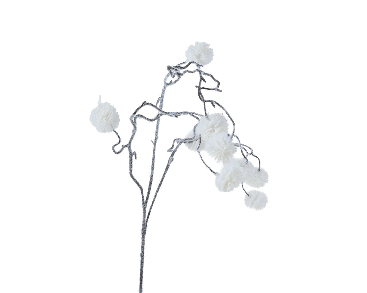 White Flocked Cotton Ball Stem