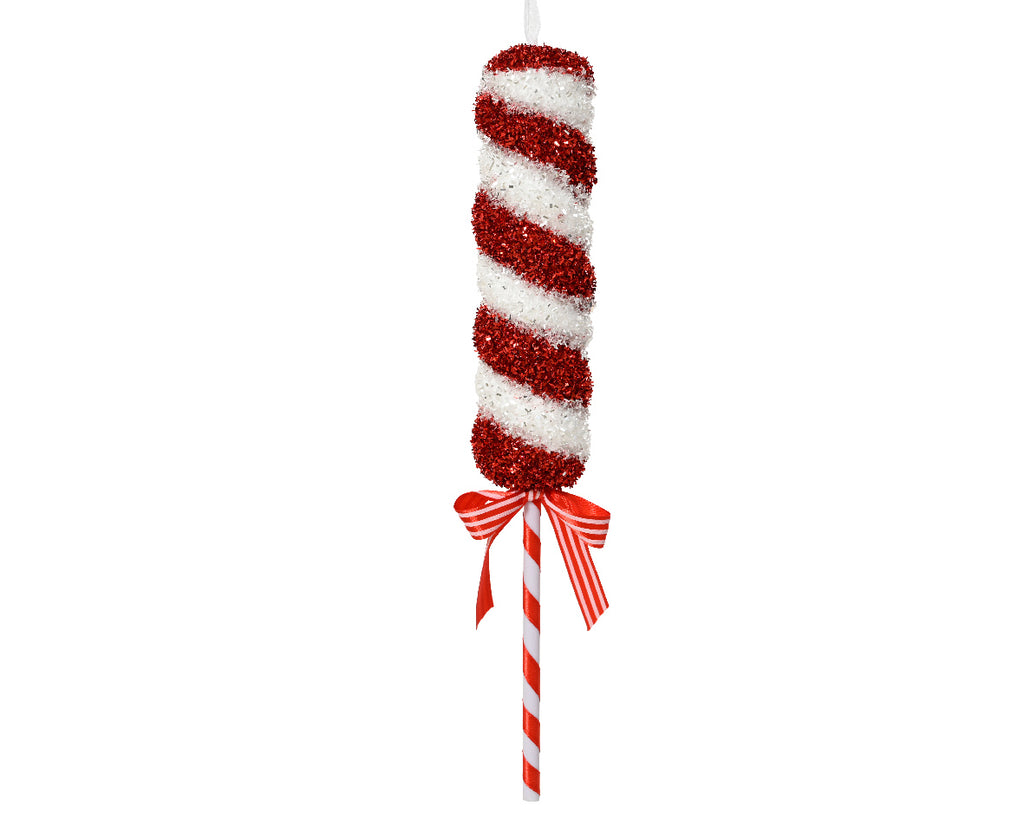 Tinsel swirl candy stick with stripe bow