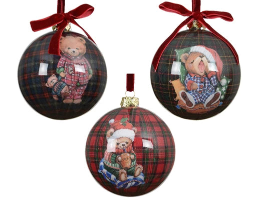 Teddy baubles with tartan design