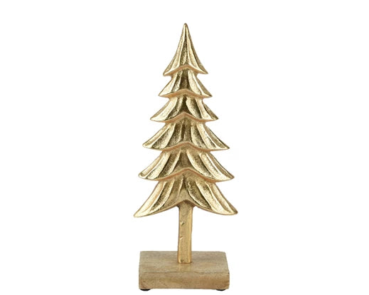 Gold Christmas Tree on a Natural Wood Base