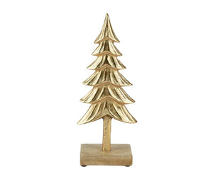 Gold Christmas Tree on a Natural Wood Base