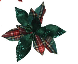 Tartan poinsettia flower clips