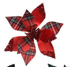 Tartan poinsettia flower clips