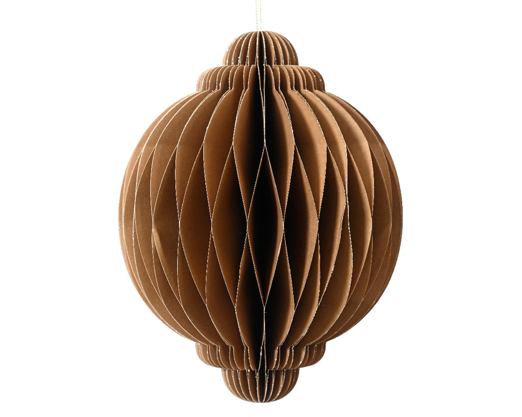 Brown Onion Shaped Paper Hanging Dec - 20cm H