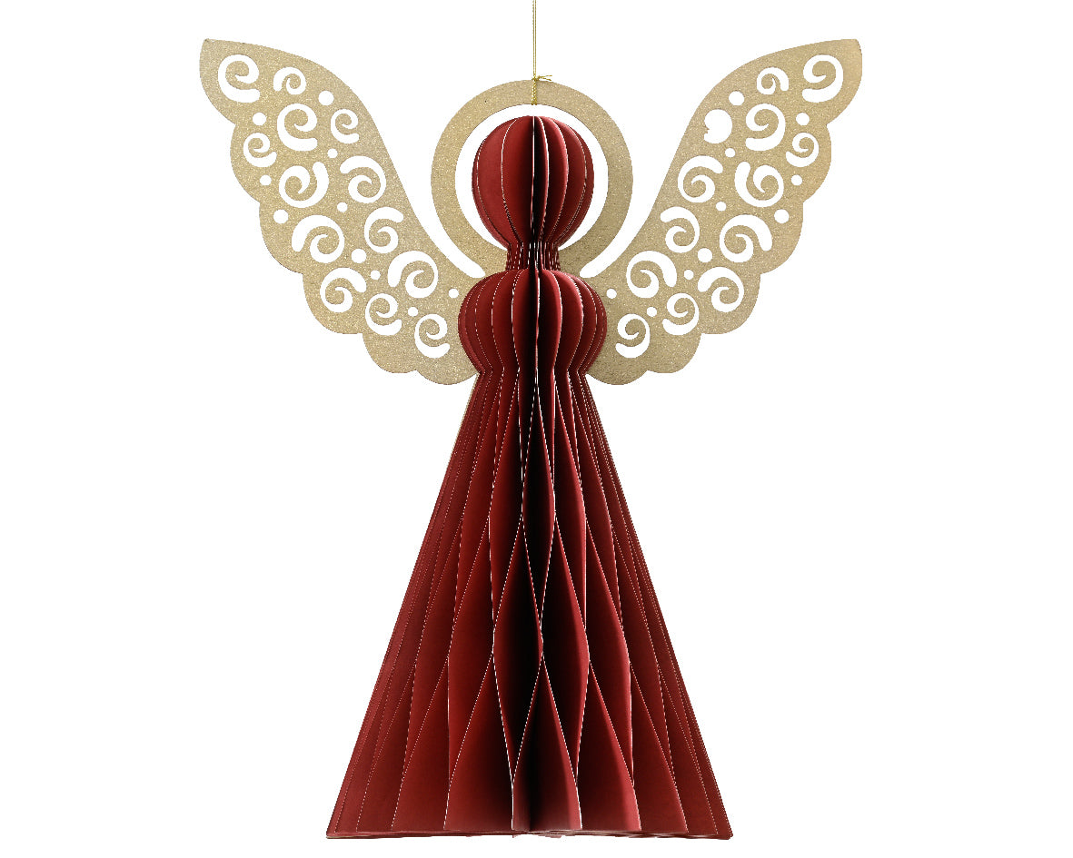 Burgundy paper angel hanging dec