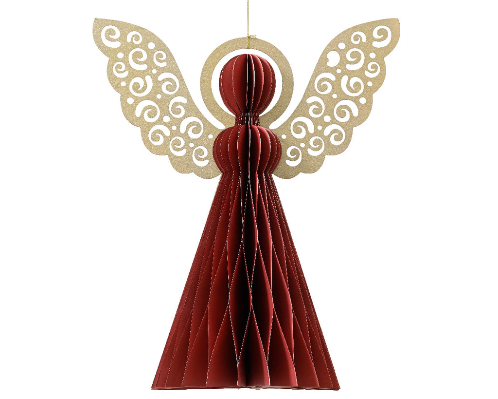 Burgundy paper angel hanging dec