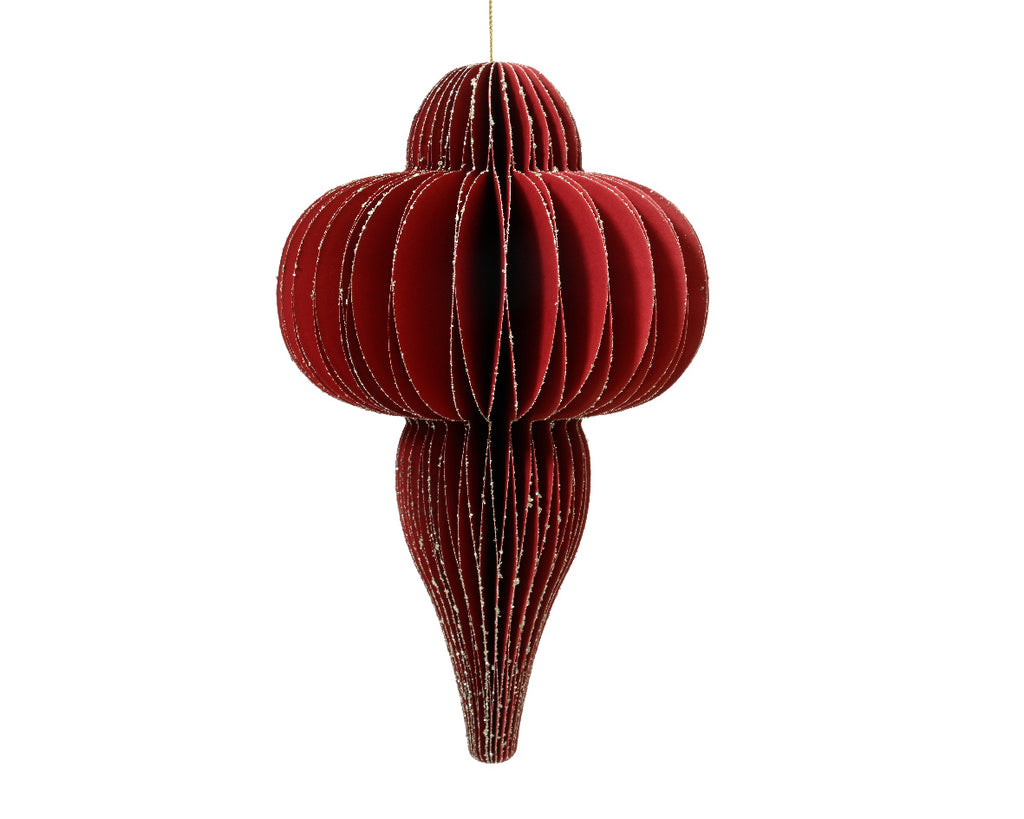 Red Ornamental Paper Decoration with Gold Glitter Edging - 40cm H