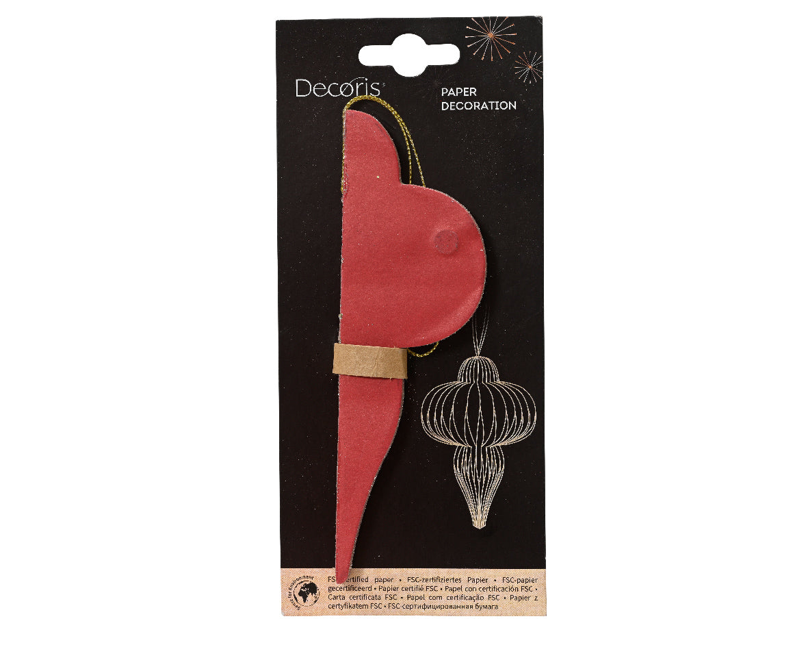 Red Ornamental Paper Decoration with Gold Glitter Edging - 15cm H