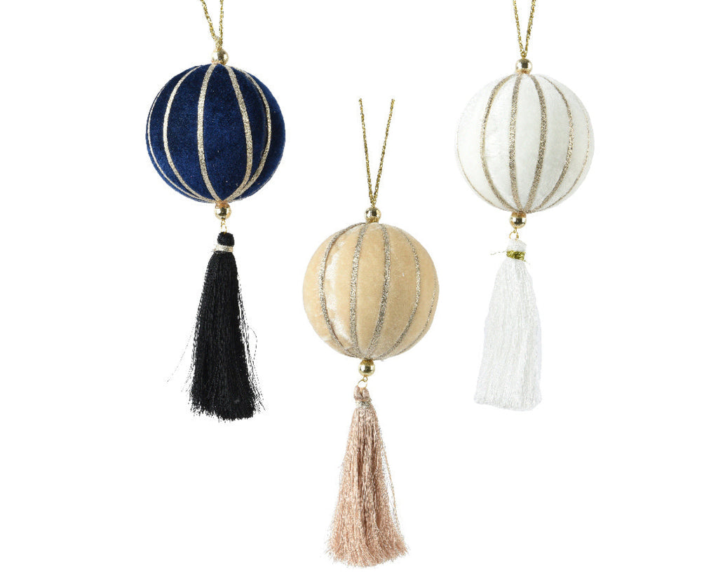 Velvet Bauble with Tassel - 3ass
