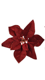 Velvet clip on poinsettia with glitter edging
