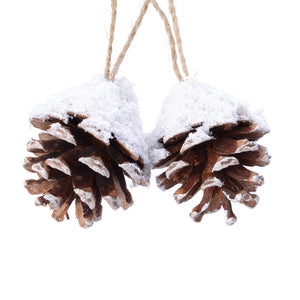 Snow topped pinecone hanging dec