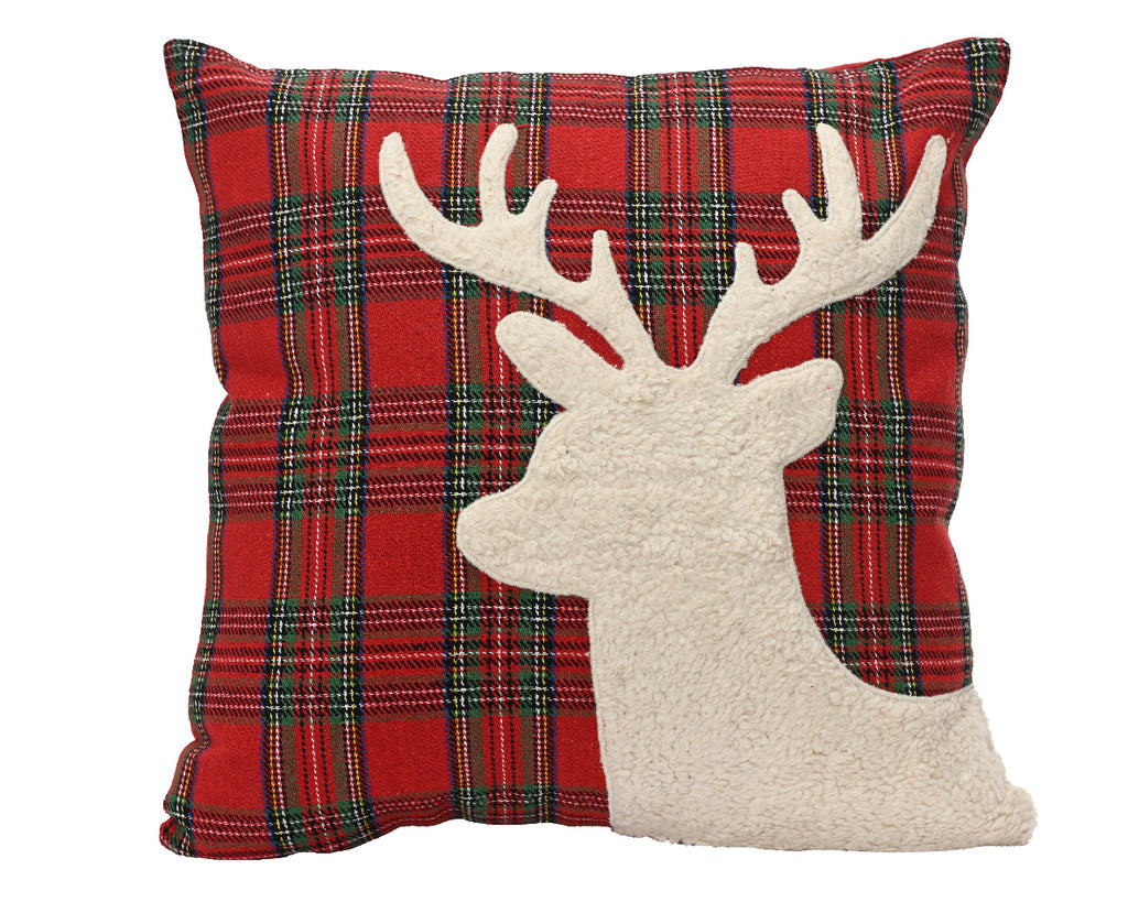 Tartan Cushion with White Stag