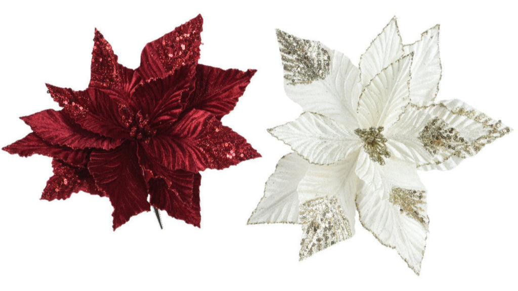 Velvet clip on sequined poinsettia