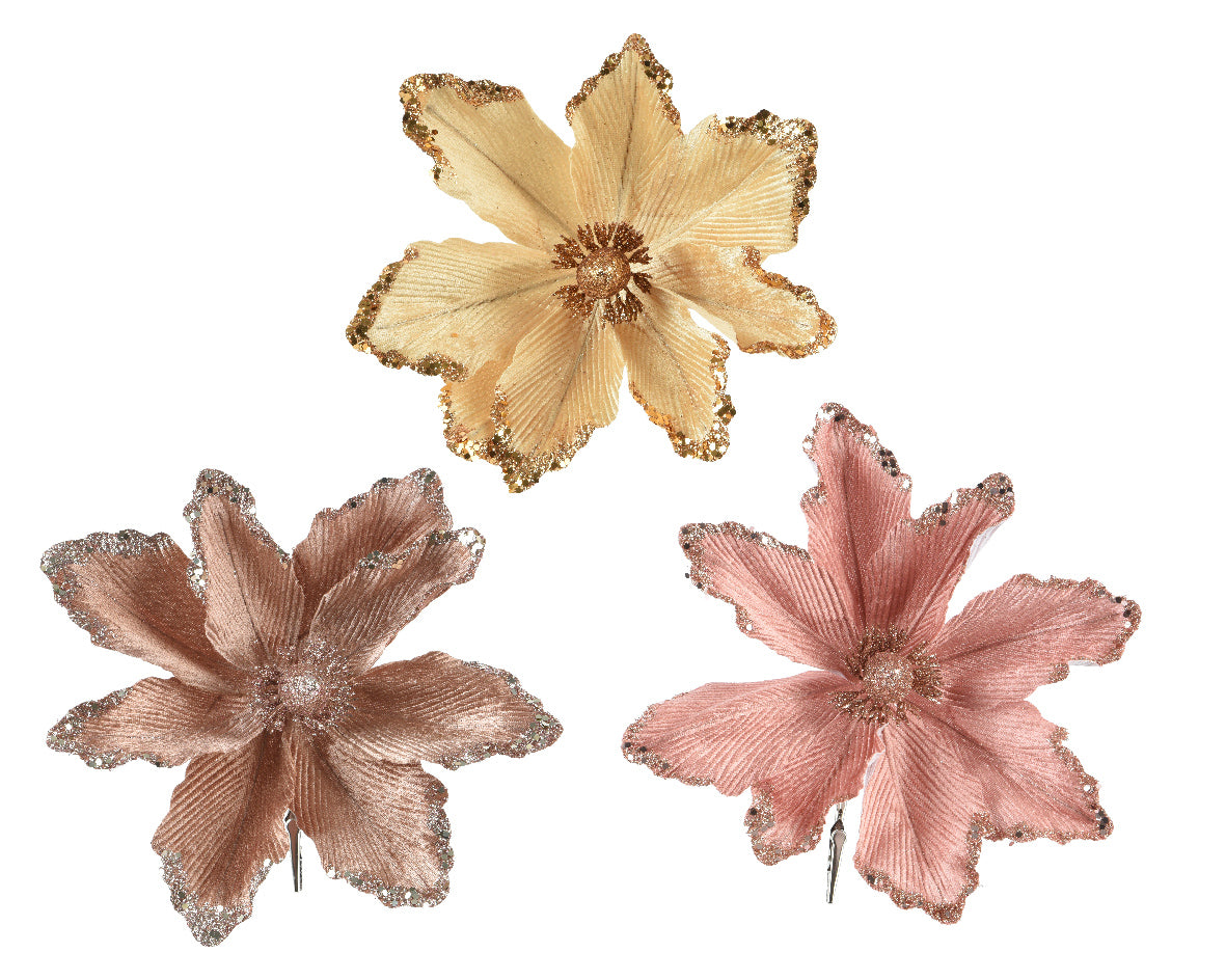 Clip-On Magnolia Flower with Glitter Centre and Edges