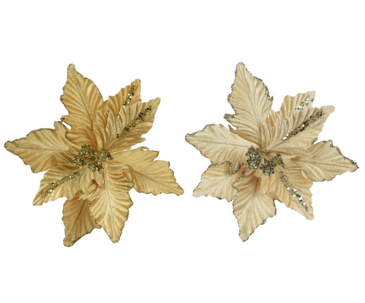 Clip on gold poinsettia with glitter centre