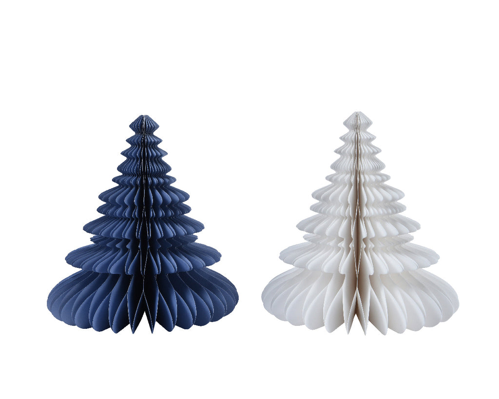 Blue/white honeycomb style paper tree decorations