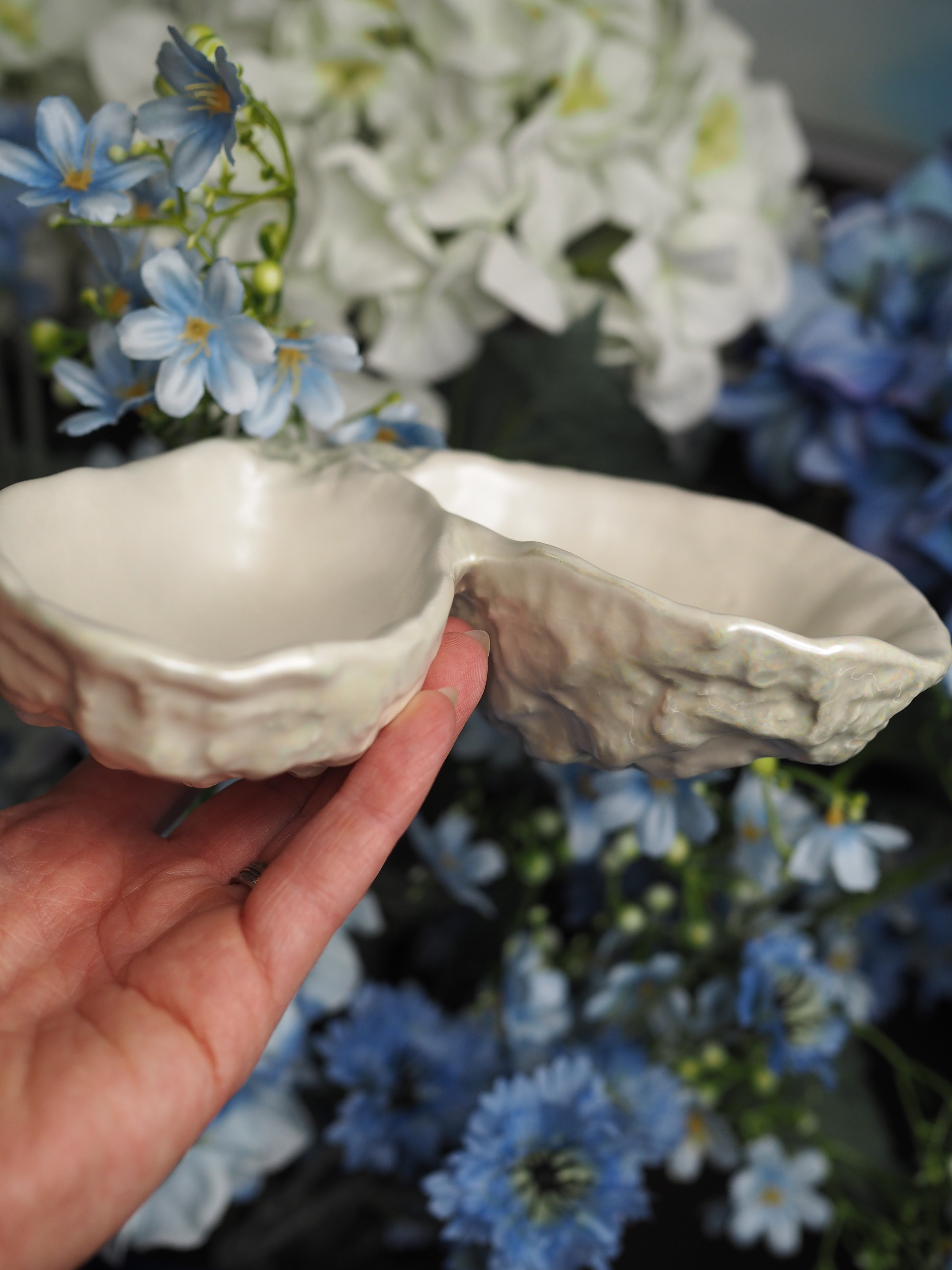Pearlescent seashell trinket dish
