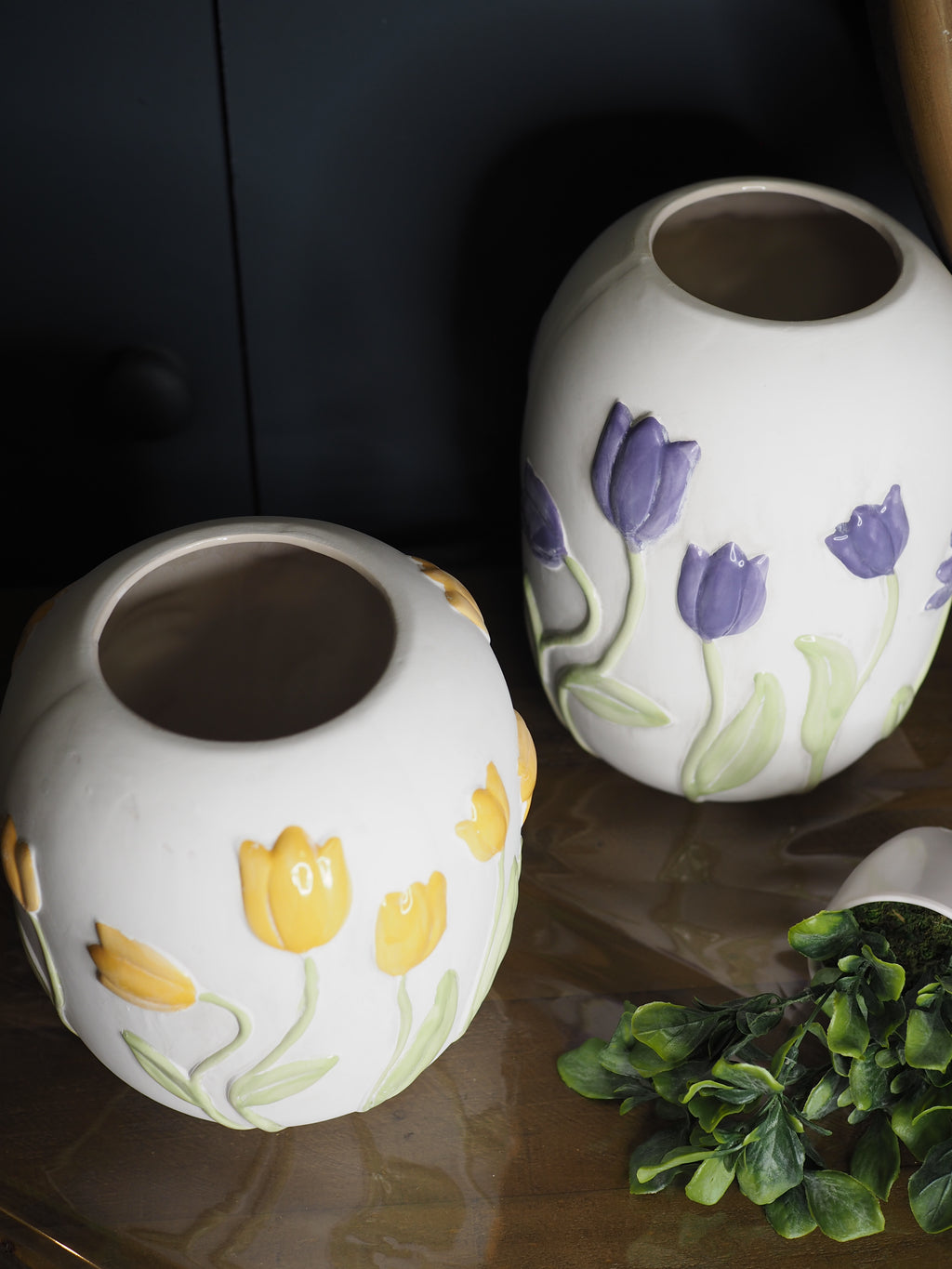 Yellow tulip stoneware vase