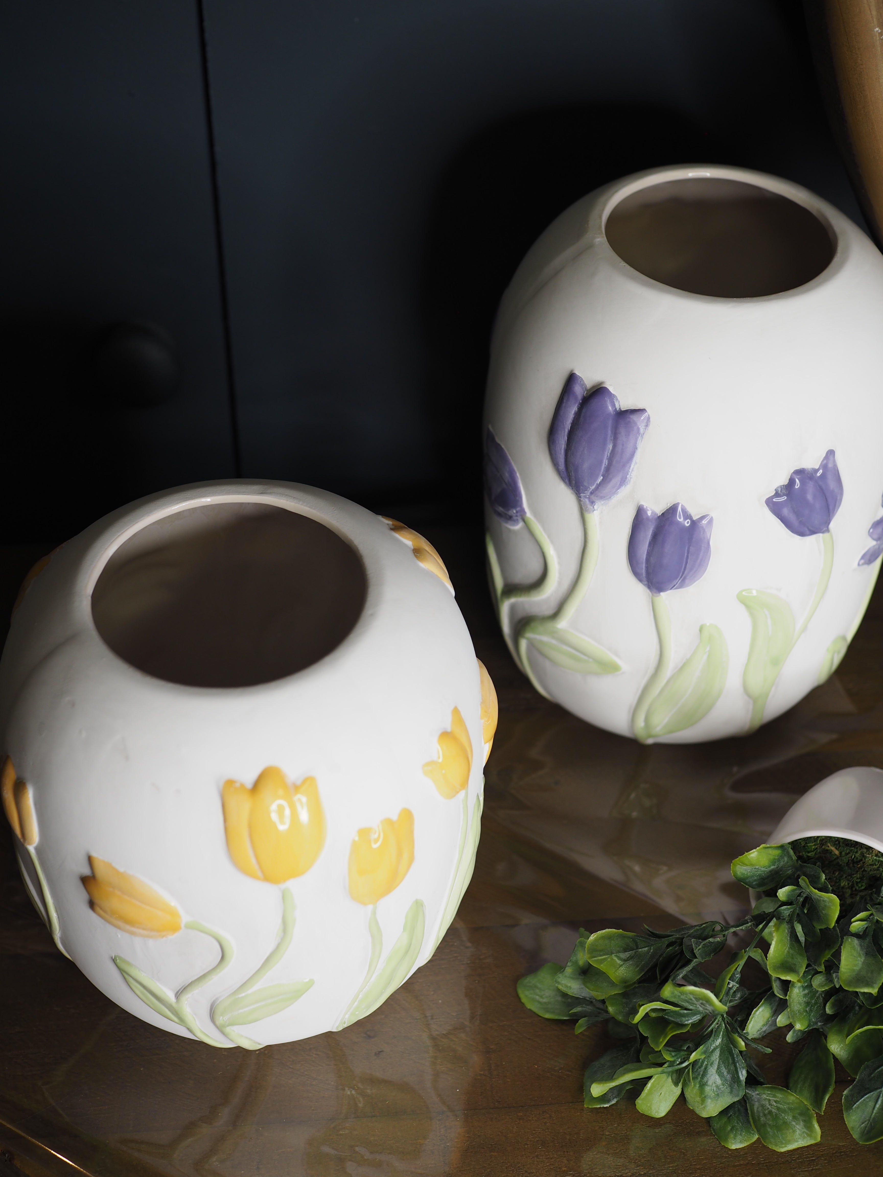 Yellow tulip stoneware vase