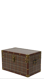 Checked trunks with bronze accessories