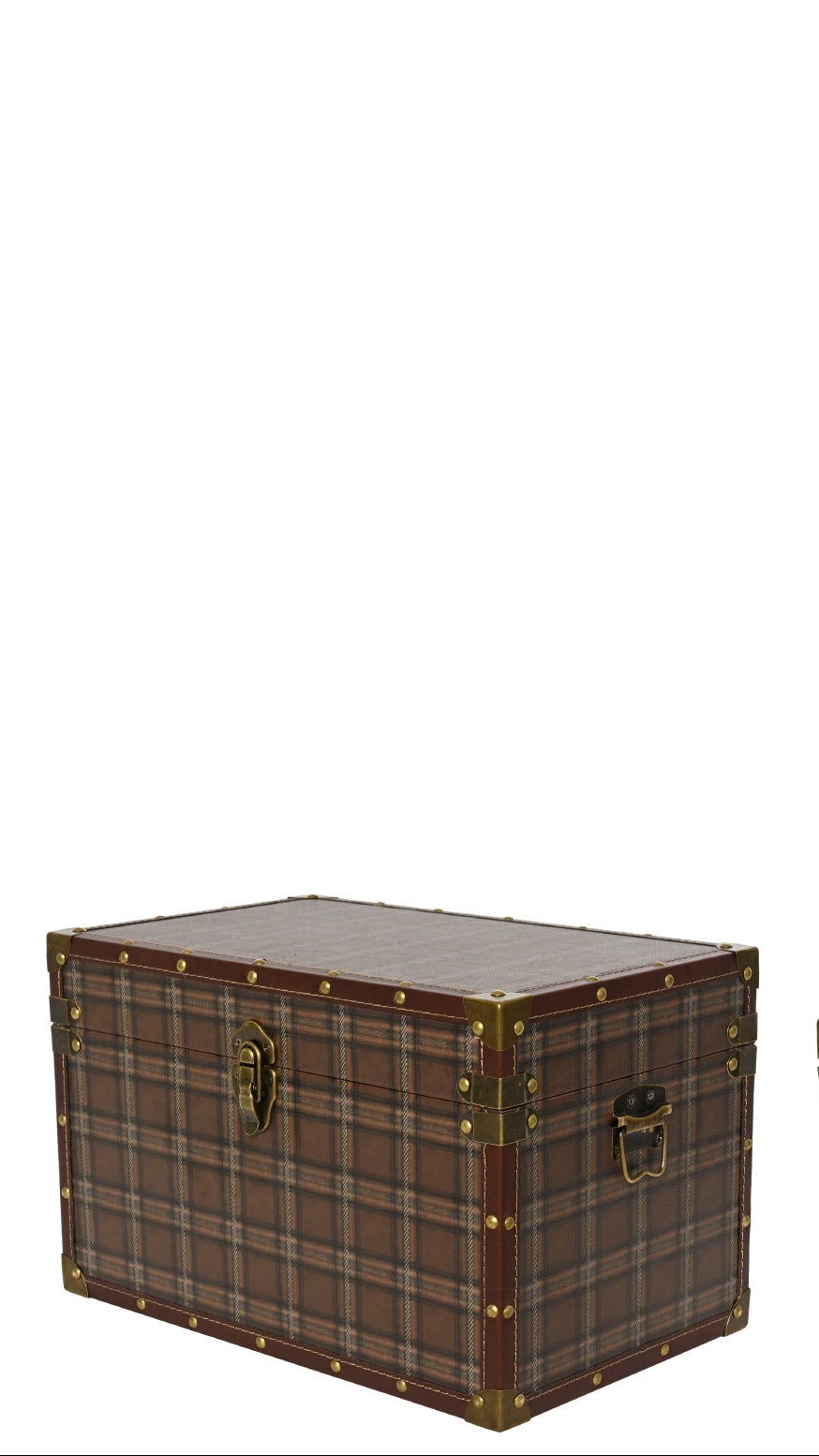 Checked trunks with bronze accessories
