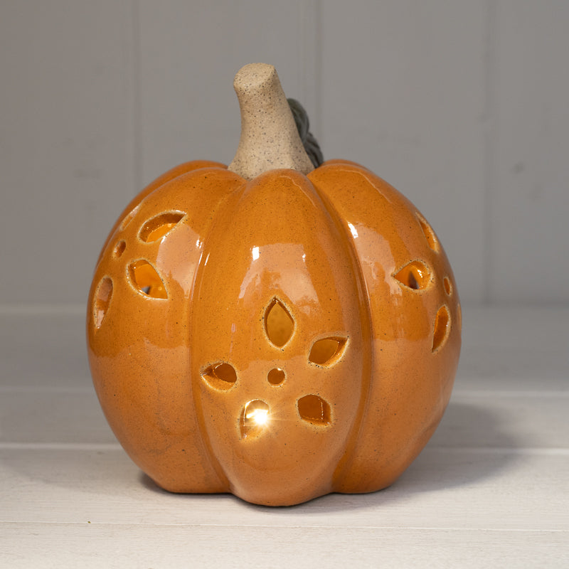 Ceramic LED cutout detail pumpkin with timer