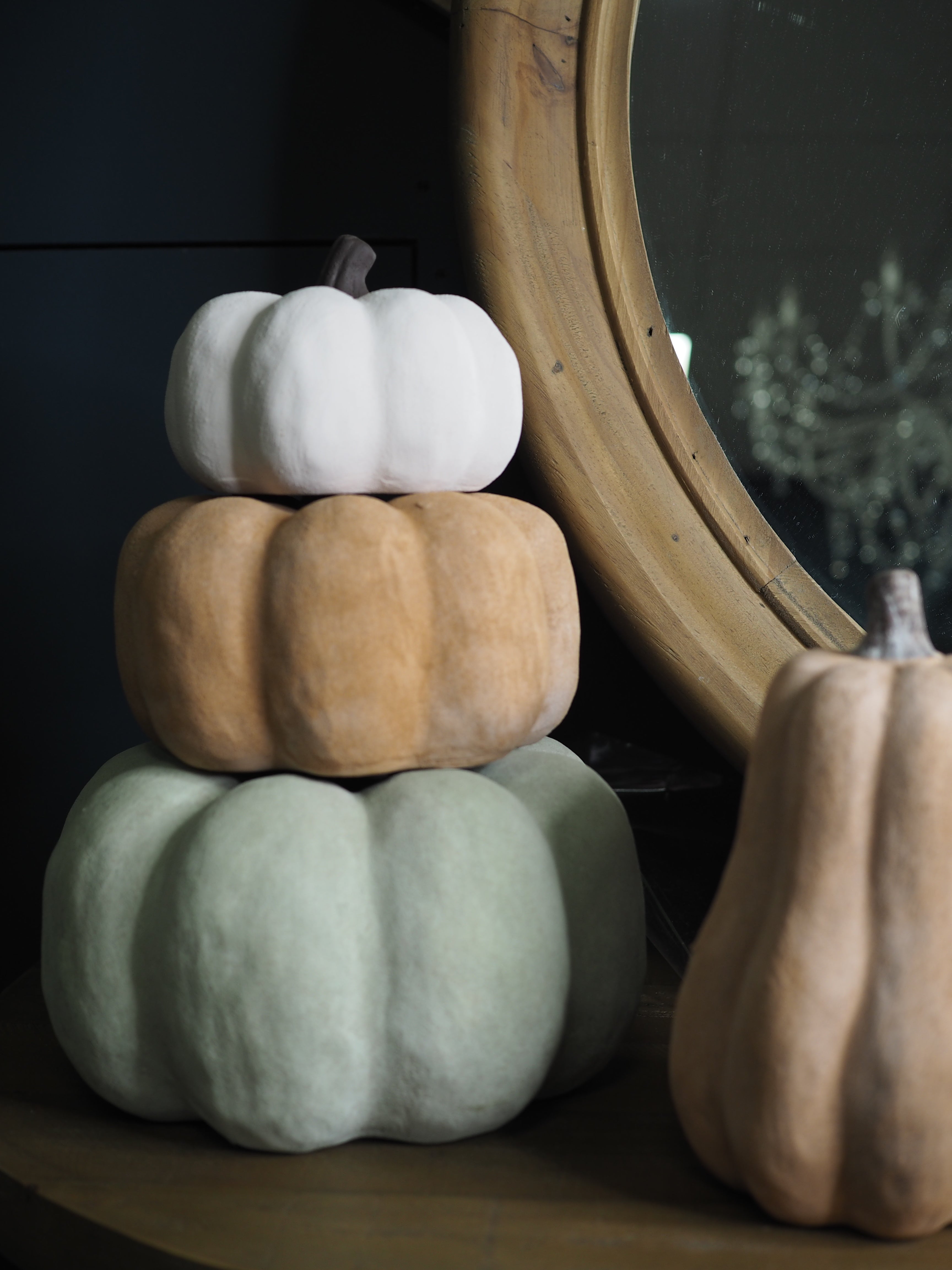 Large dusty green ceramic pumpkin