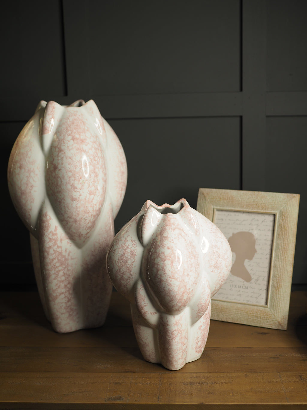 Pink and white mottled stoneware vase