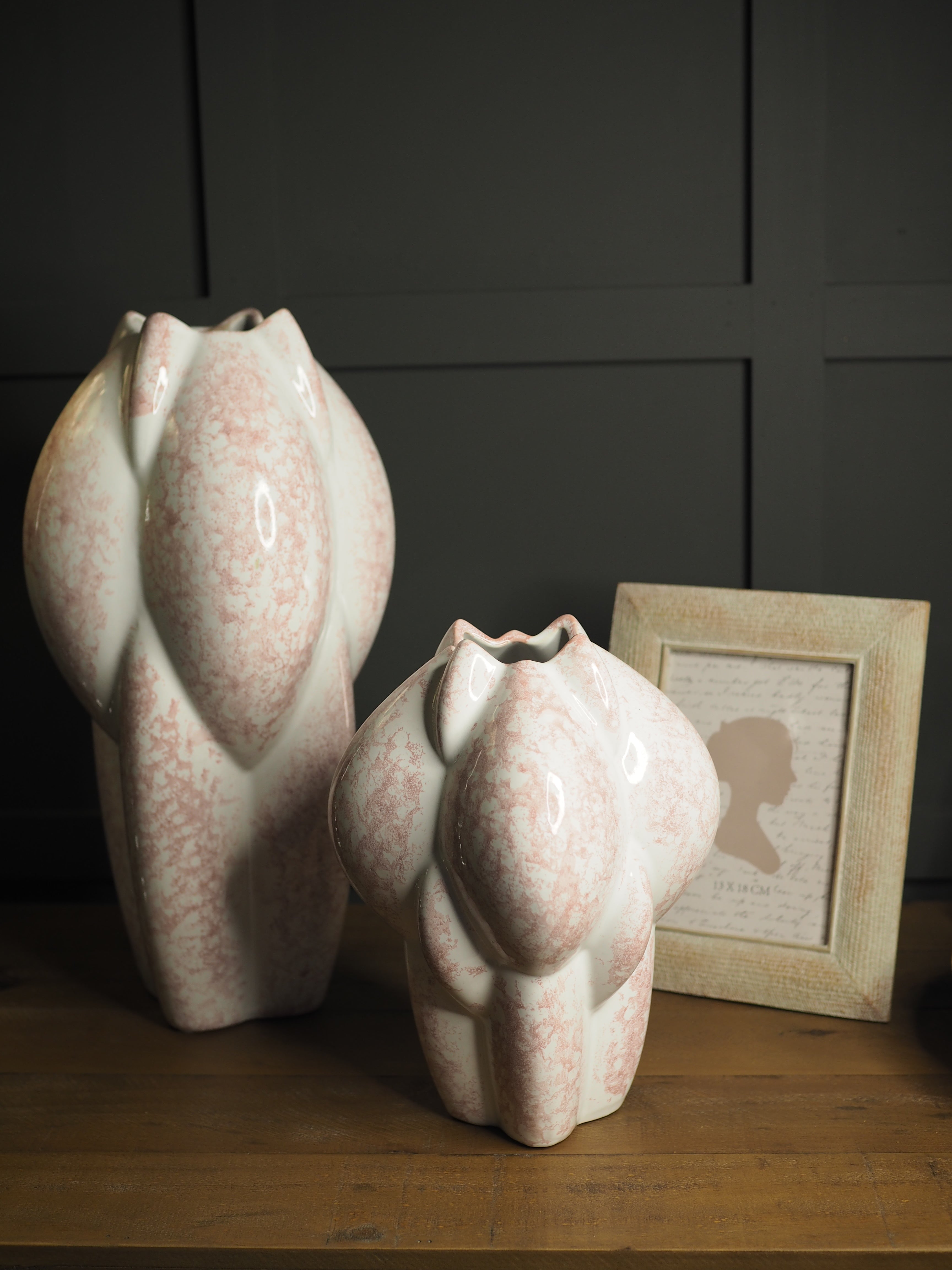 Pink and white mottled stoneware vase