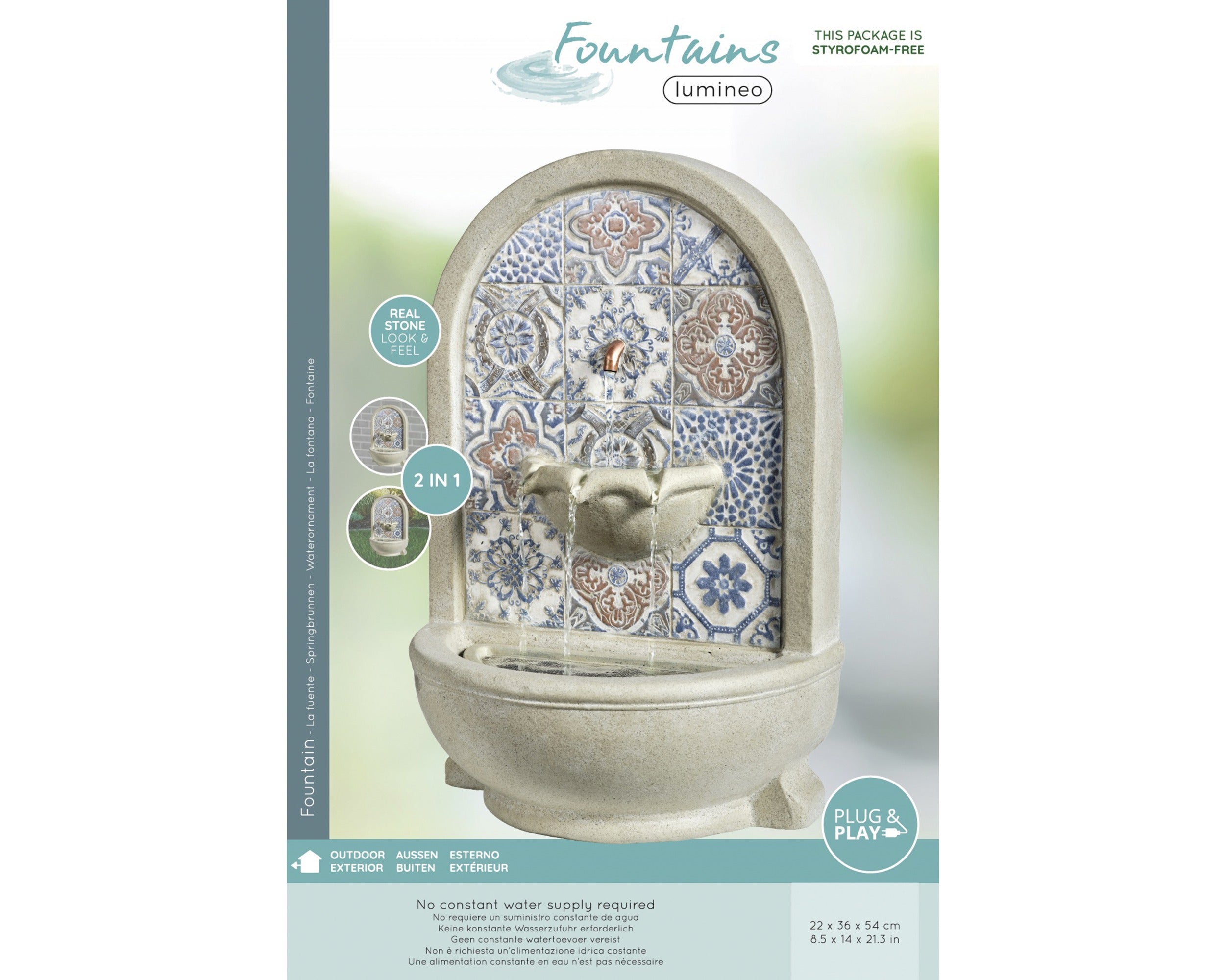 Mosaic tile outdoor water fountain