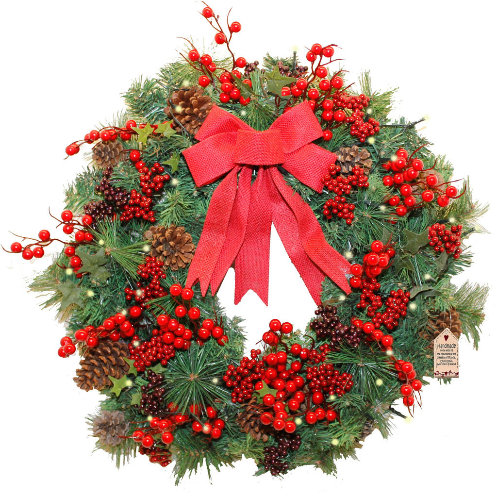 Woodland berry large wreath with lights
