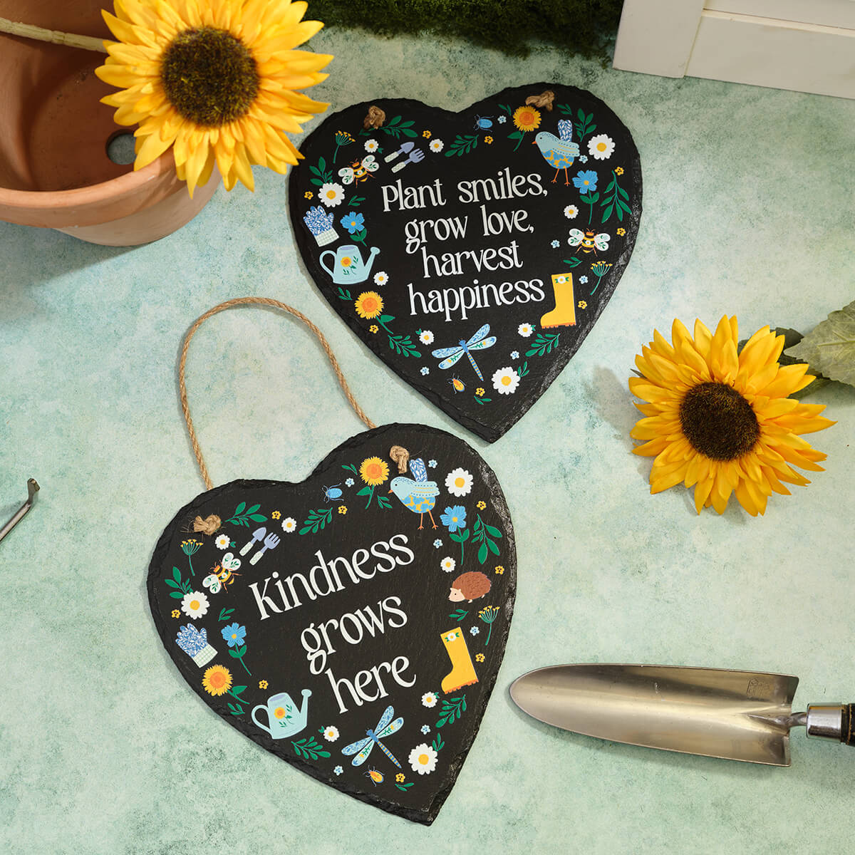 Gardening hanging slate hearts