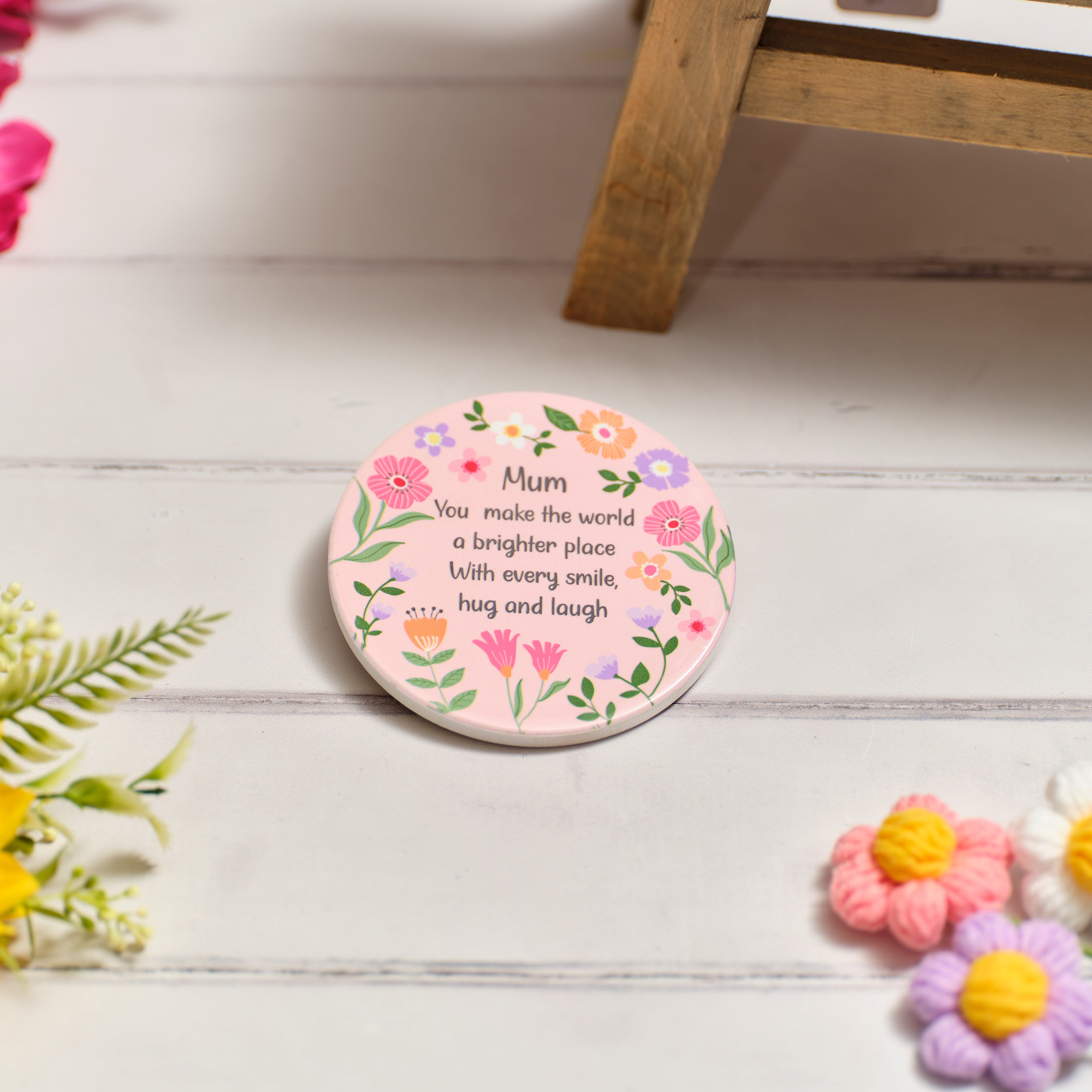 Bright and beautiful ceramic mum coaster