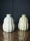 Blue stripe stoneware balloon decorative small vase