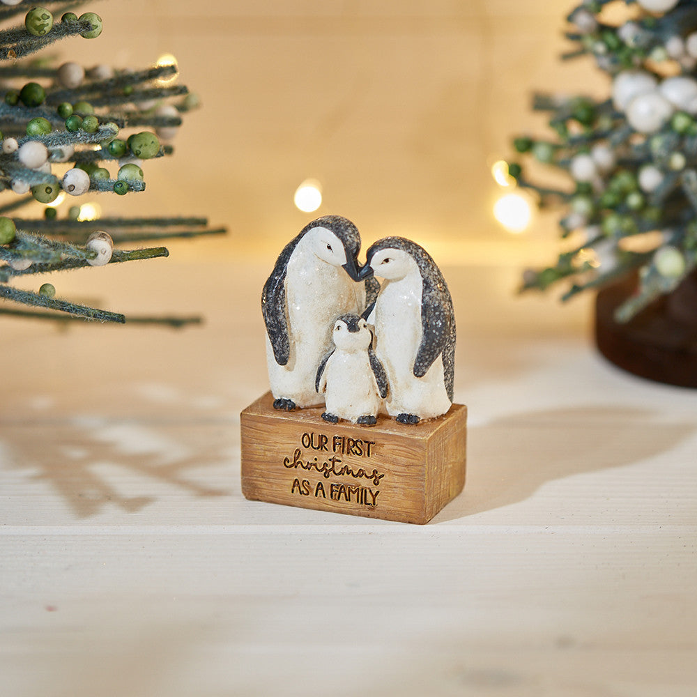'Our First Christmas' penguin family decoration
